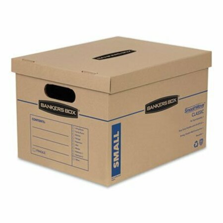 FELLOWES MOVING & STORAGE BOXES, SMALL, HALF SLOTTED CONTAINER HSC, 15inX12inX10in, BROWN KRAFT/BLUE, 15CT 7714209
